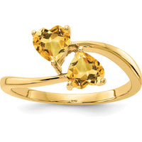 14K Yellow Gold Bypass Ring with Two 5mm Heart-Shaped Natural Citrines - 0.40 ct Total Gem Weight by Monteluci Fine Jewelry