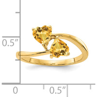 14K Yellow Gold Bypass Ring with Two 5mm Heart-Shaped Natural Citrines - 0.40 ct Total Gem Weight by Monteluci Fine Jewelry