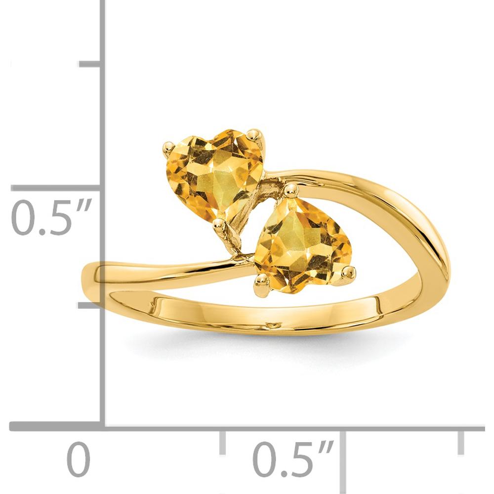 14K Yellow Gold Bypass Ring with Two 5mm Heart-Shaped Natural Citrines - 0.40 ct Total Gem Weight by Monteluci Fine Jewelry