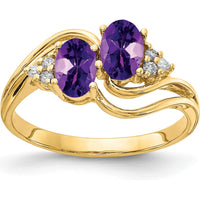 14K Yellow Gold Bypass Ring with Two 6x4mm Oval Amethysts and Diamond Accents - 0.42 Carat Total Gem Weight by Monteluci Fine Jewelry