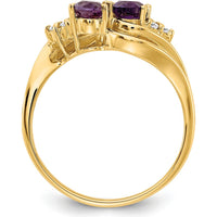 14K Yellow Gold Bypass Ring with Two 6x4mm Oval Amethysts and Diamond Accents - 0.42 Carat Total Gem Weight by Monteluci Fine Jewelry