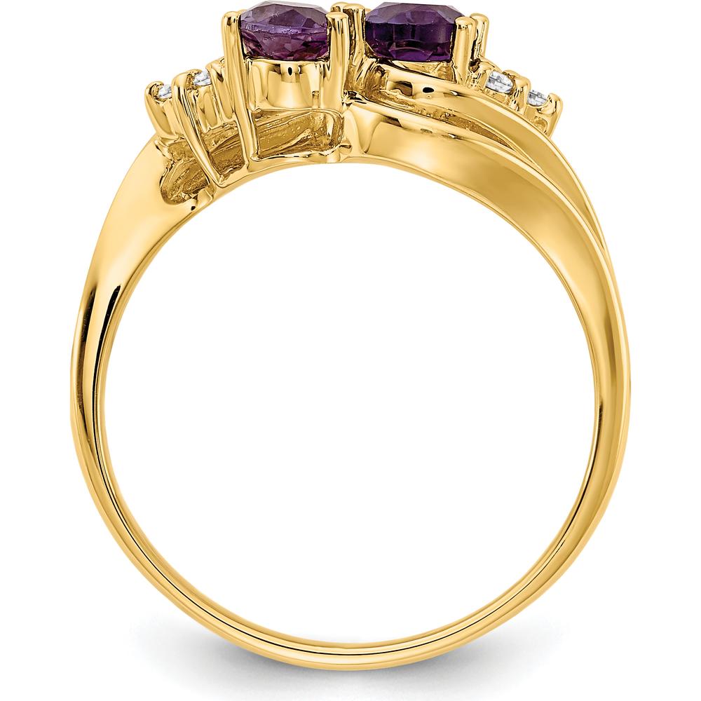 14K Yellow Gold Bypass Ring with Two 6x4mm Oval Amethysts and Diamond Accents - 0.42 Carat Total Gem Weight by Monteluci Fine Jewelry