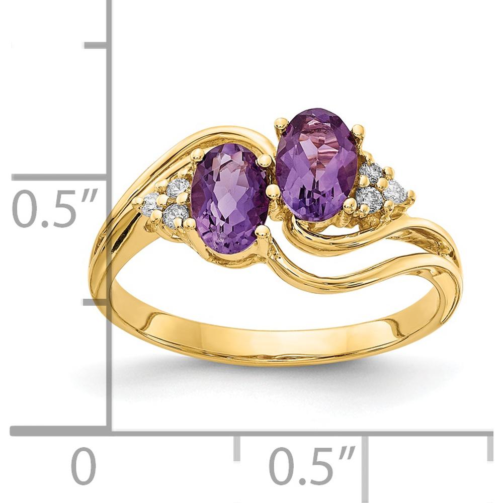 14K Yellow Gold Bypass Ring with Two 6x4mm Oval Amethysts and Diamond Accents - 0.42 Carat Total Gem Weight by Monteluci Fine Jewelry