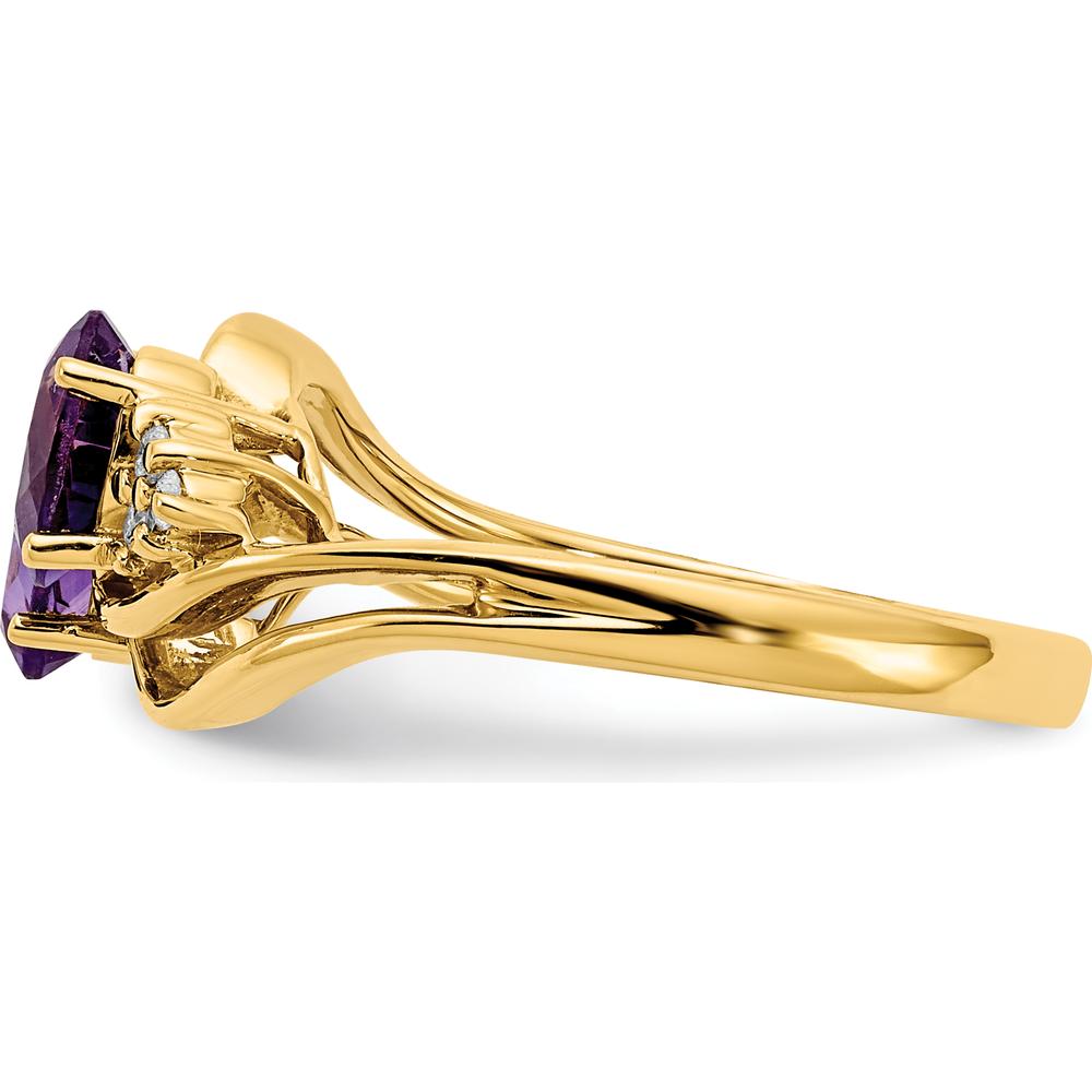 14K Yellow Gold Bypass Ring with Two 6x4mm Oval Amethysts and Diamond Accents - 0.42 Carat Total Gem Weight by Monteluci Fine Jewelry