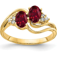 14K Yellow Gold Bypass Ring with Two 6x4mm Oval Lab-Created Rubies and Diamond Accents - 1.22 Carat Total Gem Weight by Monteluci Fine Jewelry