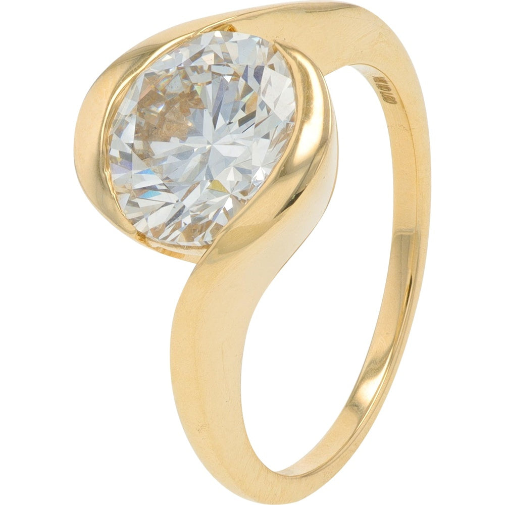14K Yellow Gold Bypass Setting Engagement Ring with 3.00 Carat Round Lab Grown Diamond
