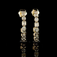 14K Yellow Gold C Hoop Earrings with Alternating Emerald Cut and Oval Cut Lab Diamonds - 2.78 Carat Total Weight - Covaloro Fine Jewelry