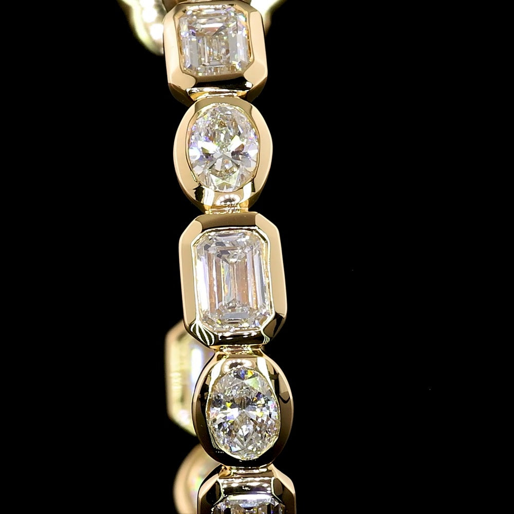 14K Yellow Gold C Hoop Earrings with Alternating Emerald Cut and Oval Cut Lab Diamonds - 2.78 Carat Total Weight - Covaloro Fine Jewelry