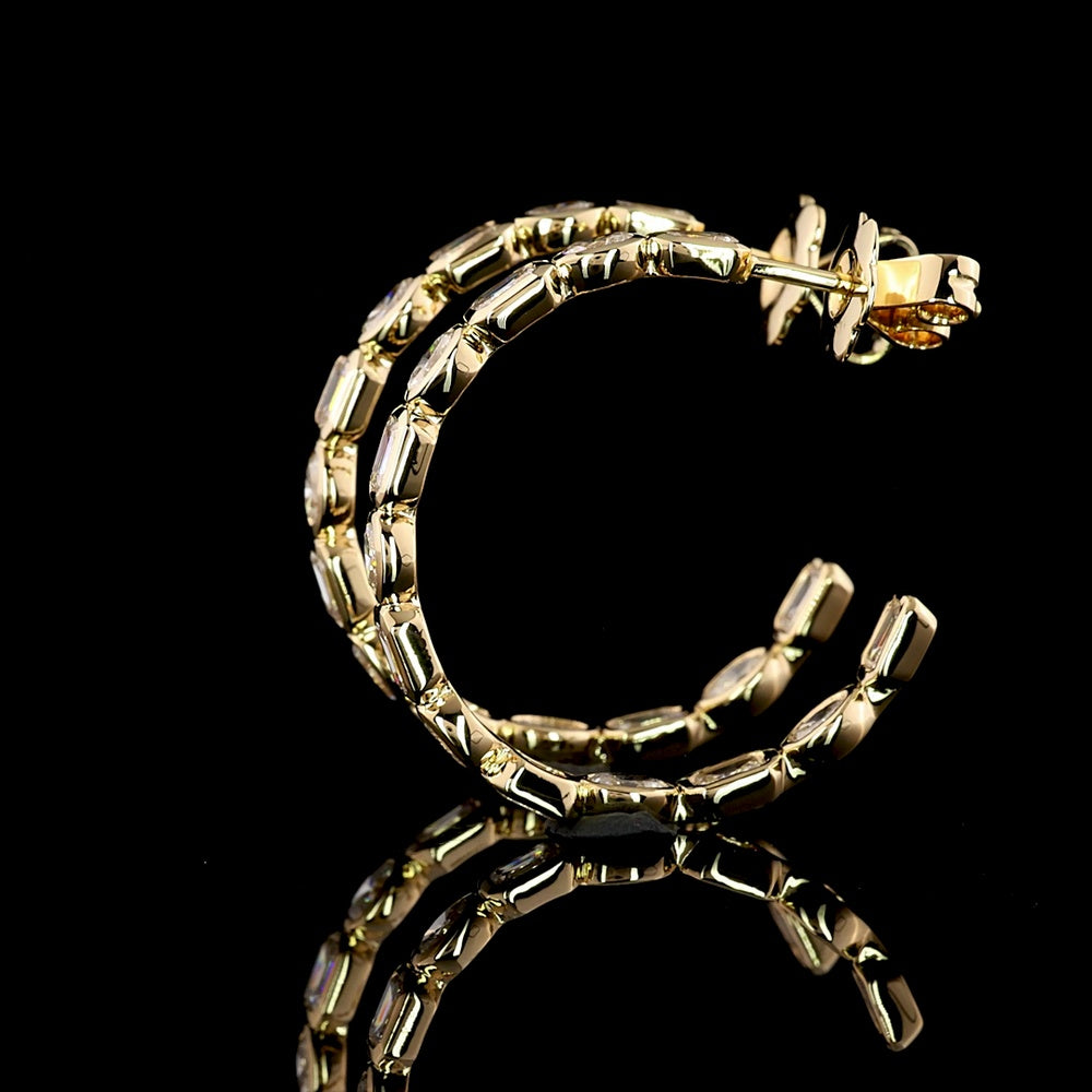 14K Yellow Gold C Hoop Earrings with Alternating Emerald Cut and Oval Cut Lab Diamonds - 2.78 Carat Total Weight - Covaloro Fine Jewelry