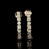 14K Yellow Gold C-Hoop Earrings with Alternating Emerald Cut and Round Brilliant Lab Diamonds - 4.05 Carat Total Diamond Weight, E-F Color, VS1 Clarity, Bezel Set in East-West Orientation - Covaloro Fine Jewelry