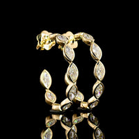 14K Yellow Gold C-Hoop Earrings with Bezel Set East-West Marquise Lab Diamonds - 3.97 Carat Total Diamond Weight - Covaloro Fine Jewelry