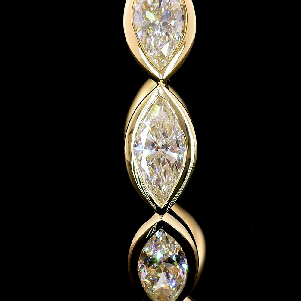 14K Yellow Gold C-Hoop Earrings with Bezel Set East-West Marquise Lab Diamonds - 3.97 Carat Total Diamond Weight - Covaloro Fine Jewelry
