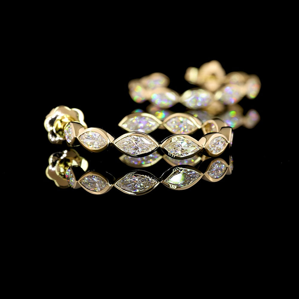 14K Yellow Gold C-Hoop Earrings with Bezel Set East-West Marquise Lab Diamonds - 3.97 Carat Total Diamond Weight - Covaloro Fine Jewelry
