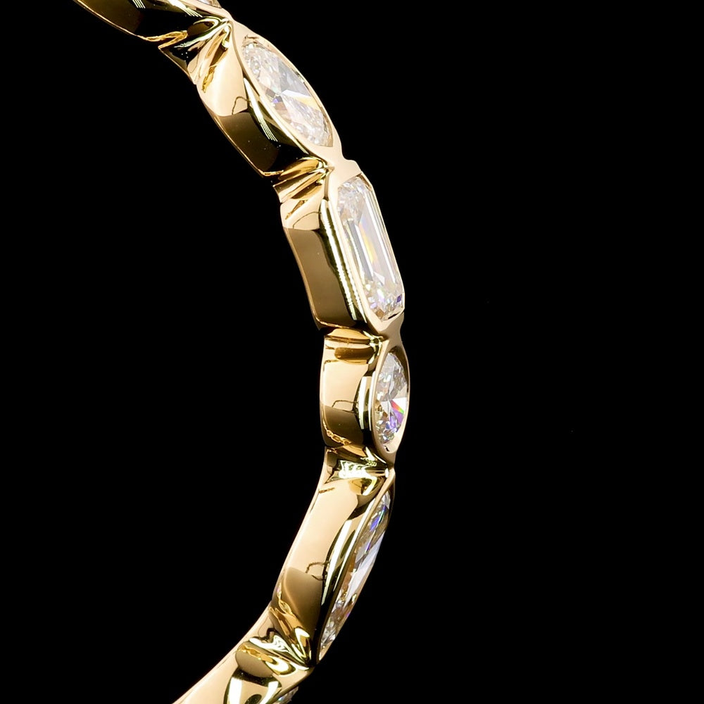 14K Yellow Gold C-Hoop Earrings with Bezel-Set Mixed Shape Lab Diamonds (Marquise, Emerald, Oval, Brilliant) - 4.95 Carat Total Diamond Weight - Covaloro Fine Jewelry