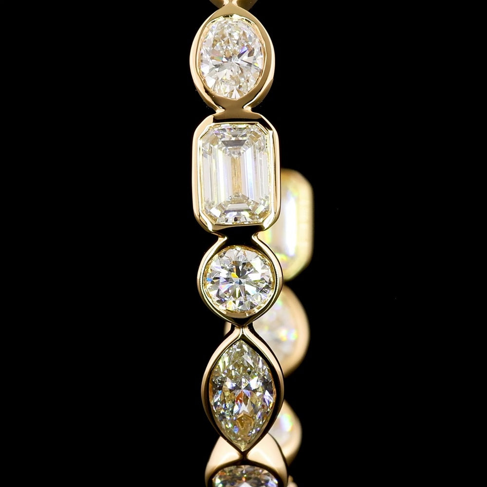 14K Yellow Gold C-Hoop Earrings with Bezel-Set Mixed Shape Lab Diamonds (Marquise, Emerald, Oval, Brilliant) - 4.95 Carat Total Diamond Weight - Covaloro Fine Jewelry
