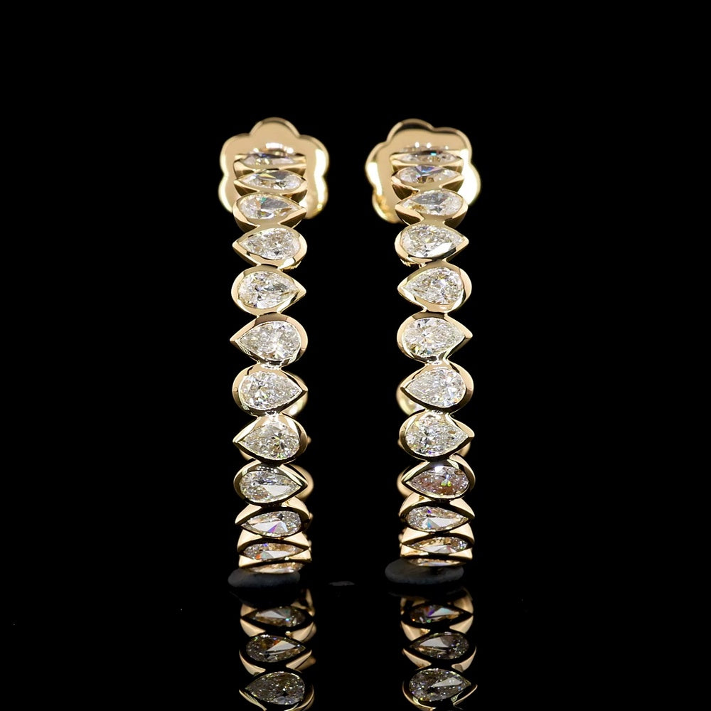 14K Yellow Gold C-Hoop Earrings with Bezel Set Pear Shaped Lab Diamonds - 2.74 Carat Total Weight (E-F Color, VS1 Clarity) - Covaloro Fine Jewelry