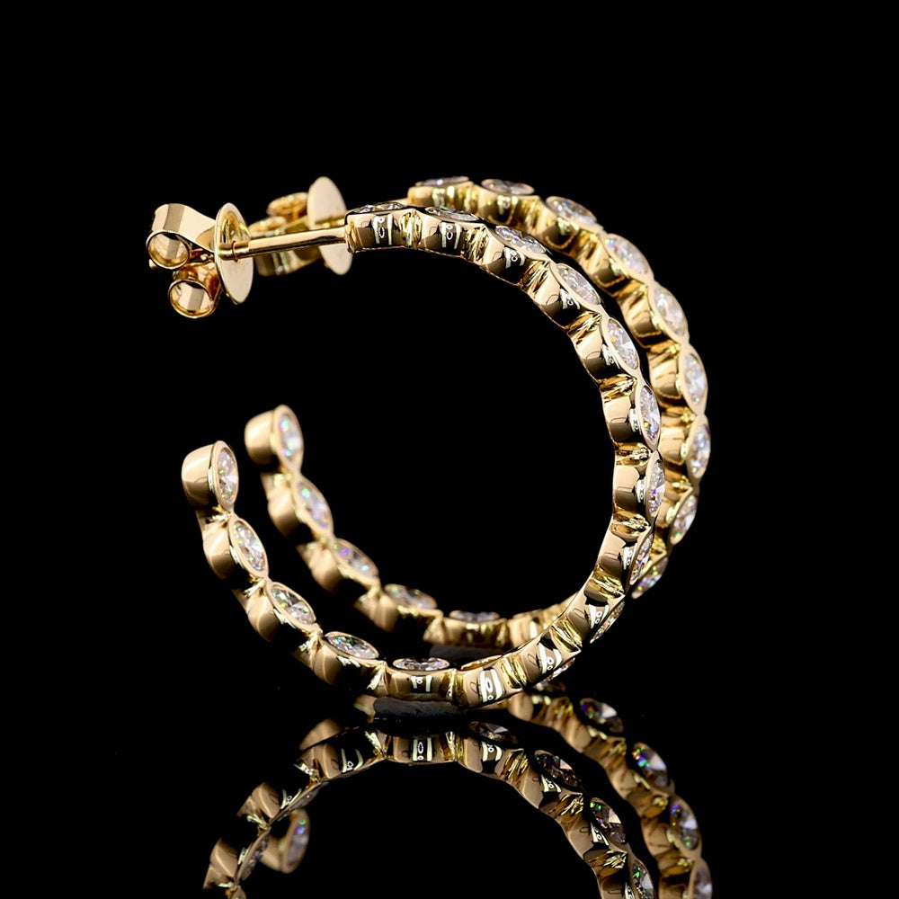 14K Yellow Gold C-Hoop Earrings with Bezel Set Round Lab Diamonds - 2.87 Carat Total Diamond Weight - Covaloro Fine Jewelry