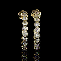 14K Yellow Gold C-Hoop Earrings with Bezel Set Round Lab Diamonds - 3.35 Carat Total Diamond Weight - Covaloro Fine Jewelry