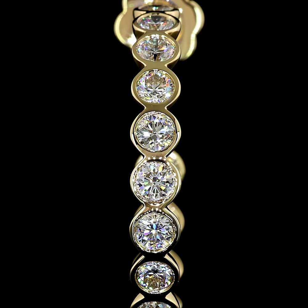 14K Yellow Gold C-Hoop Earrings with Bezel Set Round Lab Diamonds - 3.35 Carat Total Diamond Weight - Covaloro Fine Jewelry