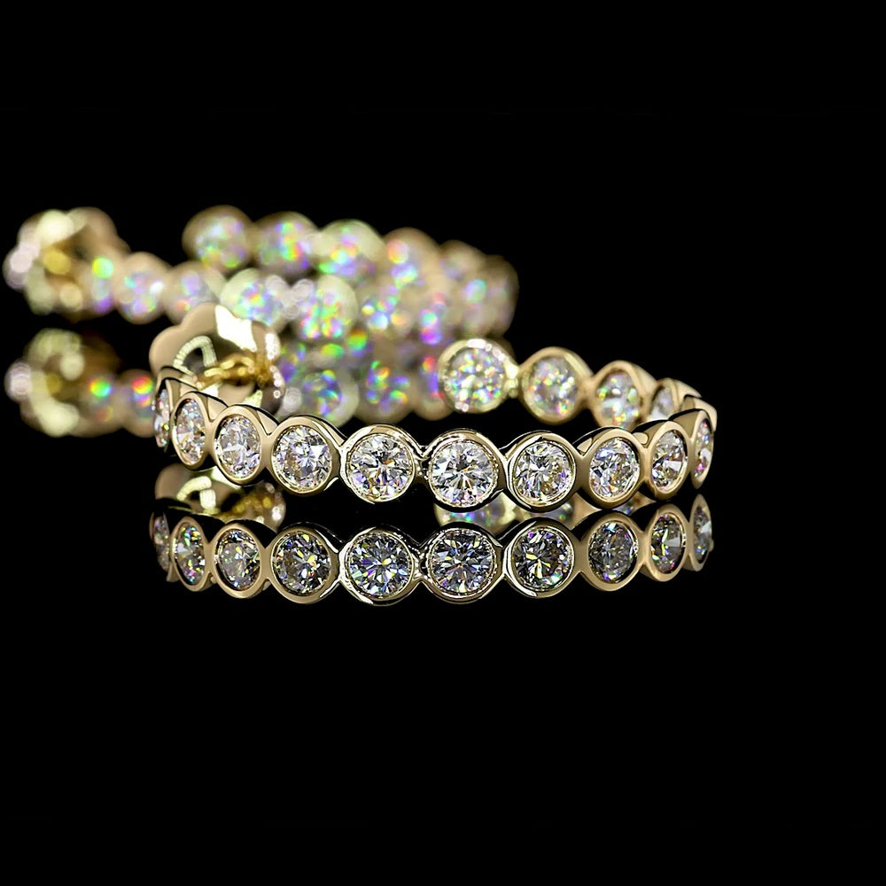 14K Yellow Gold C-Hoop Earrings with Bezel Set Round Lab Diamonds - 3.35 Carat Total Diamond Weight - Covaloro Fine Jewelry