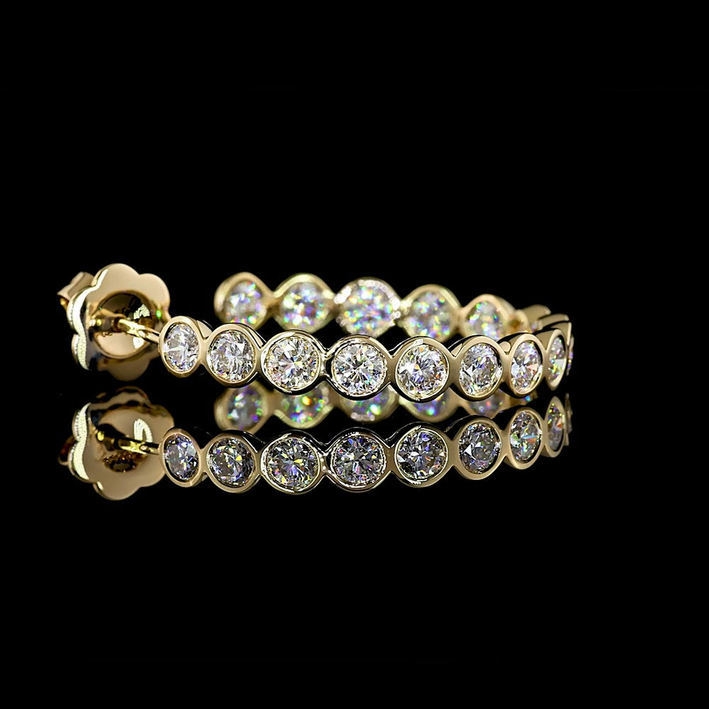 14K Yellow Gold C-Hoop Earrings with Bezel Set Round Lab Diamonds - 3.35 Carat Total Diamond Weight - Covaloro Fine Jewelry