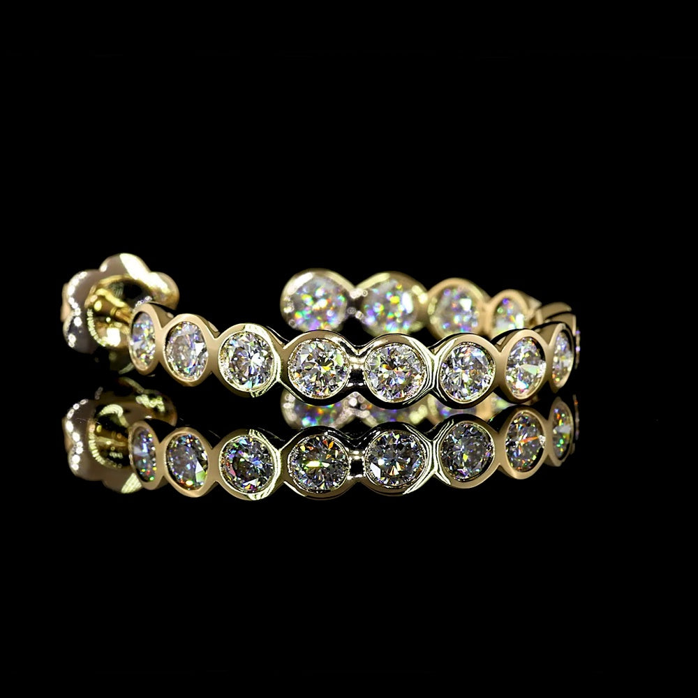 14K Yellow Gold C-Hoop Earrings with Bezel Set Round Lab Diamonds - 4.32 Carat Total Diamond Weight - Covaloro Fine Jewelry