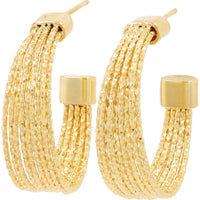 14K Yellow Gold C - Hoop Earrings with Diamond - Cut Textured Chains - 7.85g Total Weight