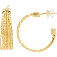 14K Yellow Gold C - Hoop Earrings with Diamond - Cut Textured Chains - 7.85g Total Weight