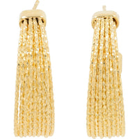 14K Yellow Gold C - Hoop Earrings with Diamond - Cut Textured Chains - 7.85g Total Weight