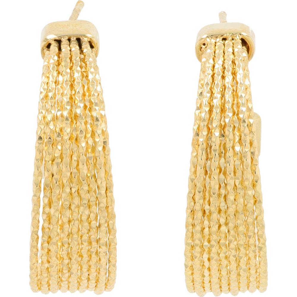 14K Yellow Gold C - Hoop Earrings with Diamond - Cut Textured Chains - 7.85g Total Weight