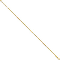 14K Yellow Gold Cable Chain and Bar 3-Station Anklet with 1" Extender - 10" Total Length