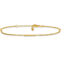 14K Yellow Gold Cable Chain and Bar 3-Station Anklet with 1" Extender - 10" Total Length
