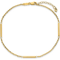 14K Yellow Gold Cable Chain and Bar 3-Station Anklet with 1" Extender - 10" Total Length