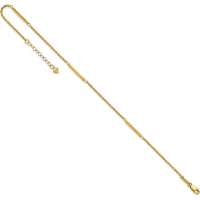 14K Yellow Gold Cable Chain and Bar 3-Station Anklet with 1" Extender - 10" Total Length