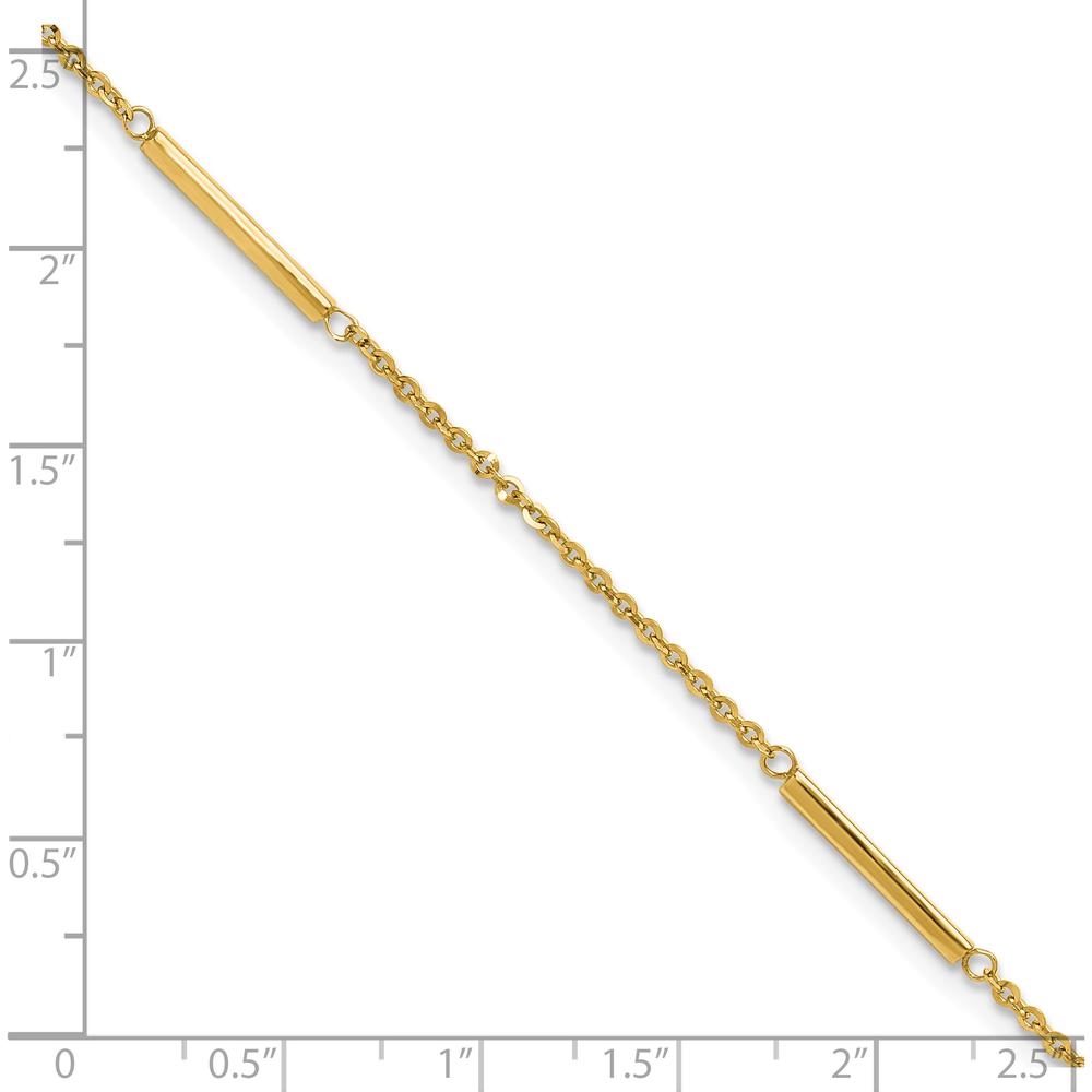 14K Yellow Gold Cable Chain and Bar 3-Station Anklet with 1" Extender - 10" Total Length
