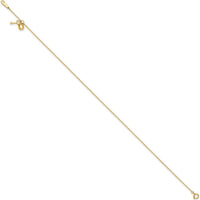 14K Yellow Gold Cable Chain Anklet with Puffed Heart and Key Dangle - Adjustable 10" Length
