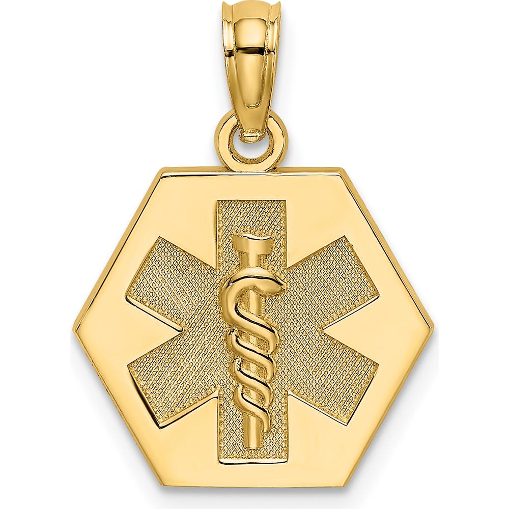 14K Yellow Gold Caduceus Medical Charm with Textured Back by Oro Pregiato