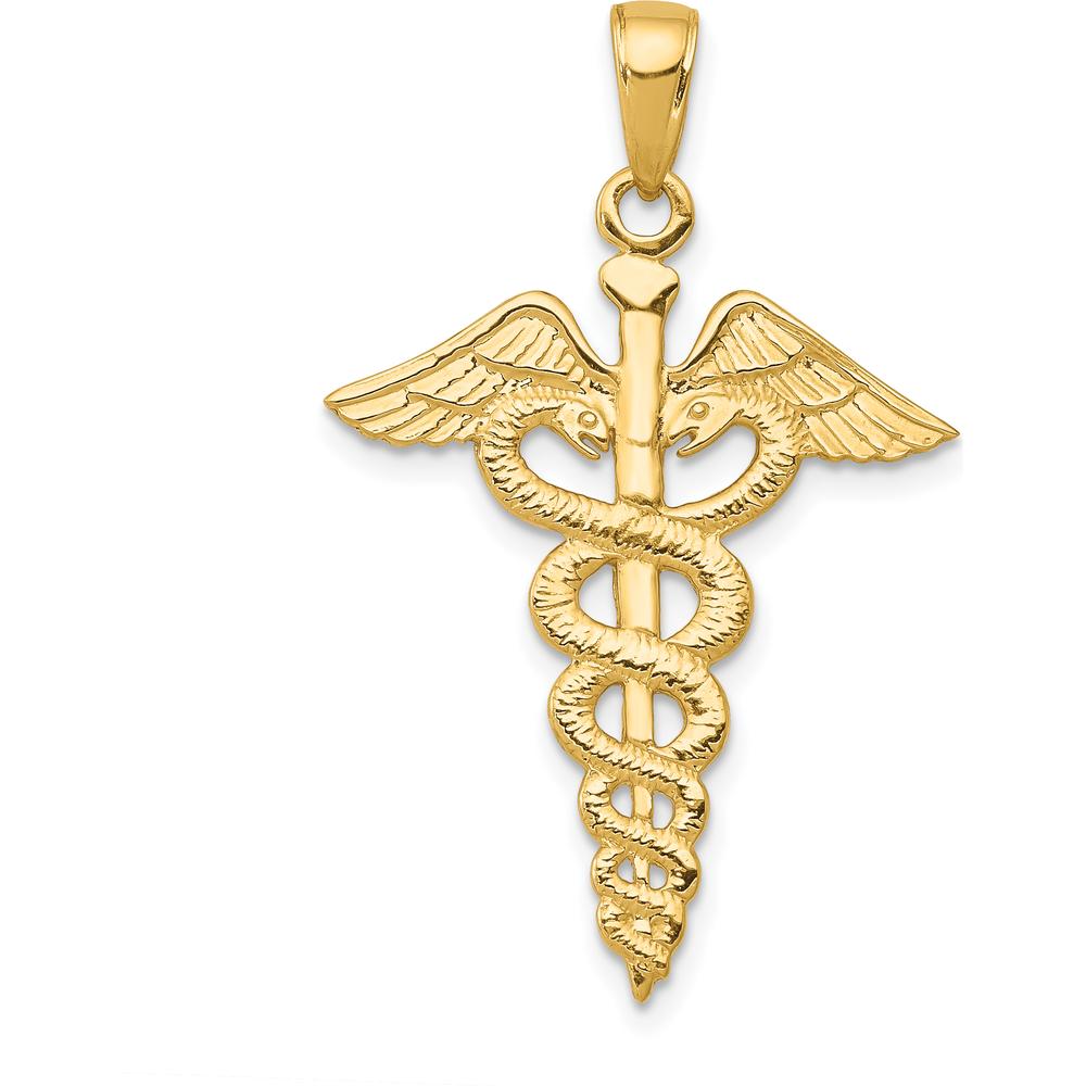 14K Yellow Gold Caduceus Pendant - Polished & Textured Back by Oro Pregiato
