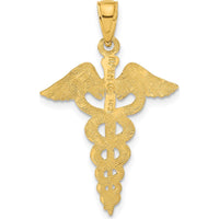 14K Yellow Gold Caduceus Pendant - Polished & Textured Back by Oro Pregiato