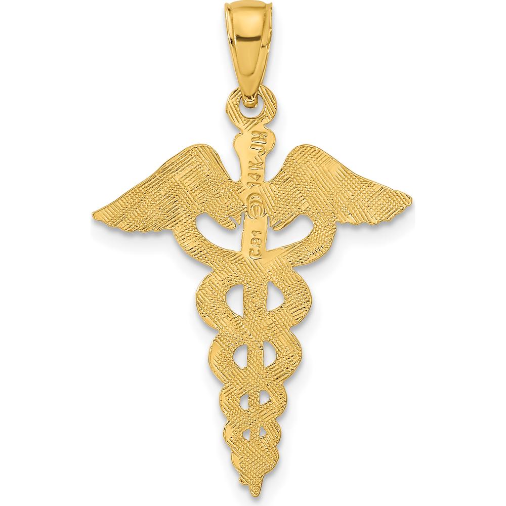 14K Yellow Gold Caduceus Pendant - Polished & Textured Back by Oro Pregiato