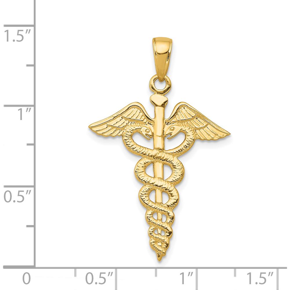 14K Yellow Gold Caduceus Pendant - Polished & Textured Back by Oro Pregiato