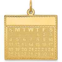 14K Yellow Gold Calendar Pendant - Engravable Charm 26mm Length by Oro Pregiato