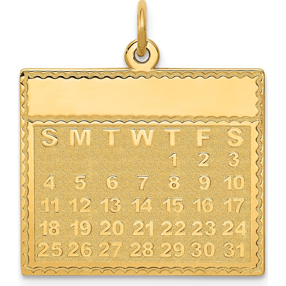 14K Yellow Gold Calendar Pendant - Engravable Charm 26mm Length by Oro Pregiato