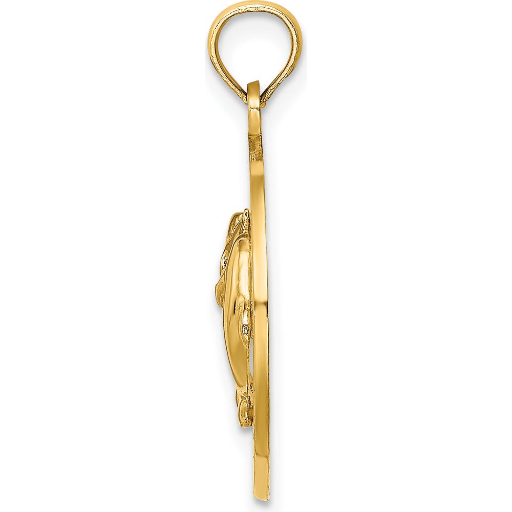 14K Yellow Gold Cancun Dolphins Circle Charm Pendant by Oro Pregiato