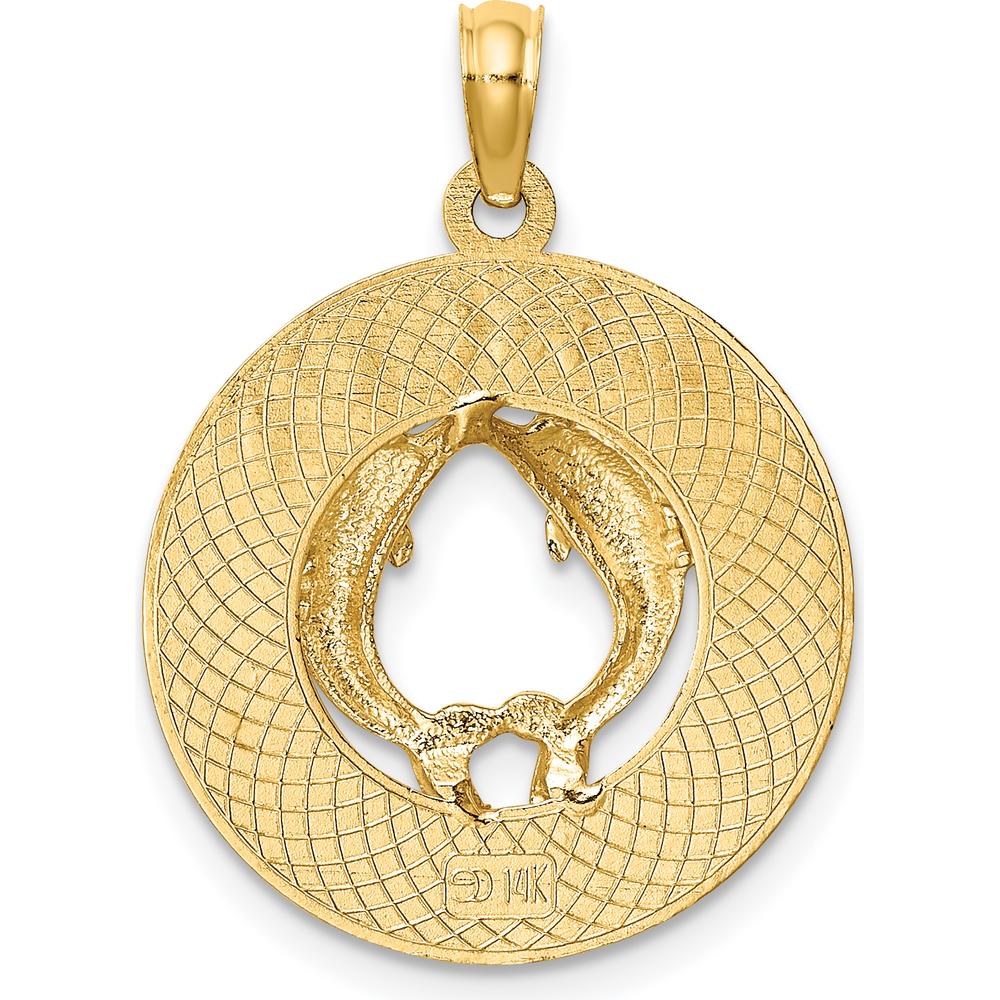 14K Yellow Gold Cancun Dolphins Circle Charm Pendant by Oro Pregiato