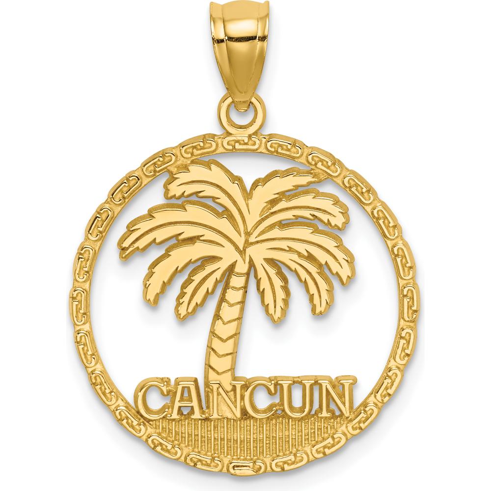 14K Yellow Gold Cancun Palm Tree Circle Pendant Charm - Tropical Travel-Inspired Jewelry by Oro Pregiato