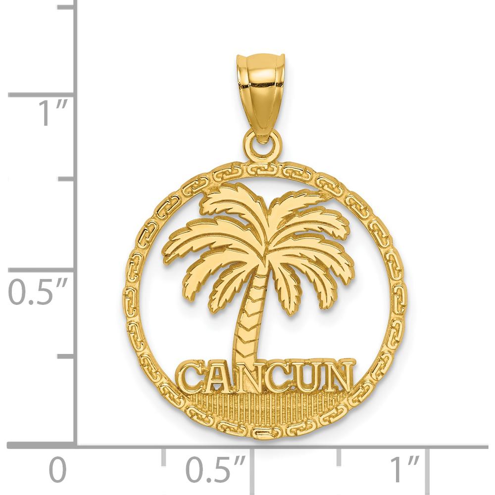 14K Yellow Gold Cancun Palm Tree Circle Pendant Charm - Tropical Travel-Inspired Jewelry by Oro Pregiato