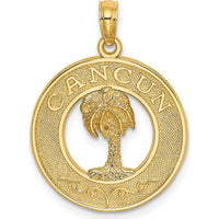 14K Yellow Gold Cancun Palm Tree Themed Pendant Charm - 24.5mm Length by Oro Pregiato