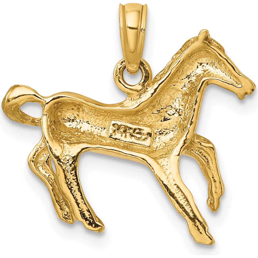 14K Yellow Gold Cantering Horse Charm Pendant - Polished Finish by Oro Pregiato