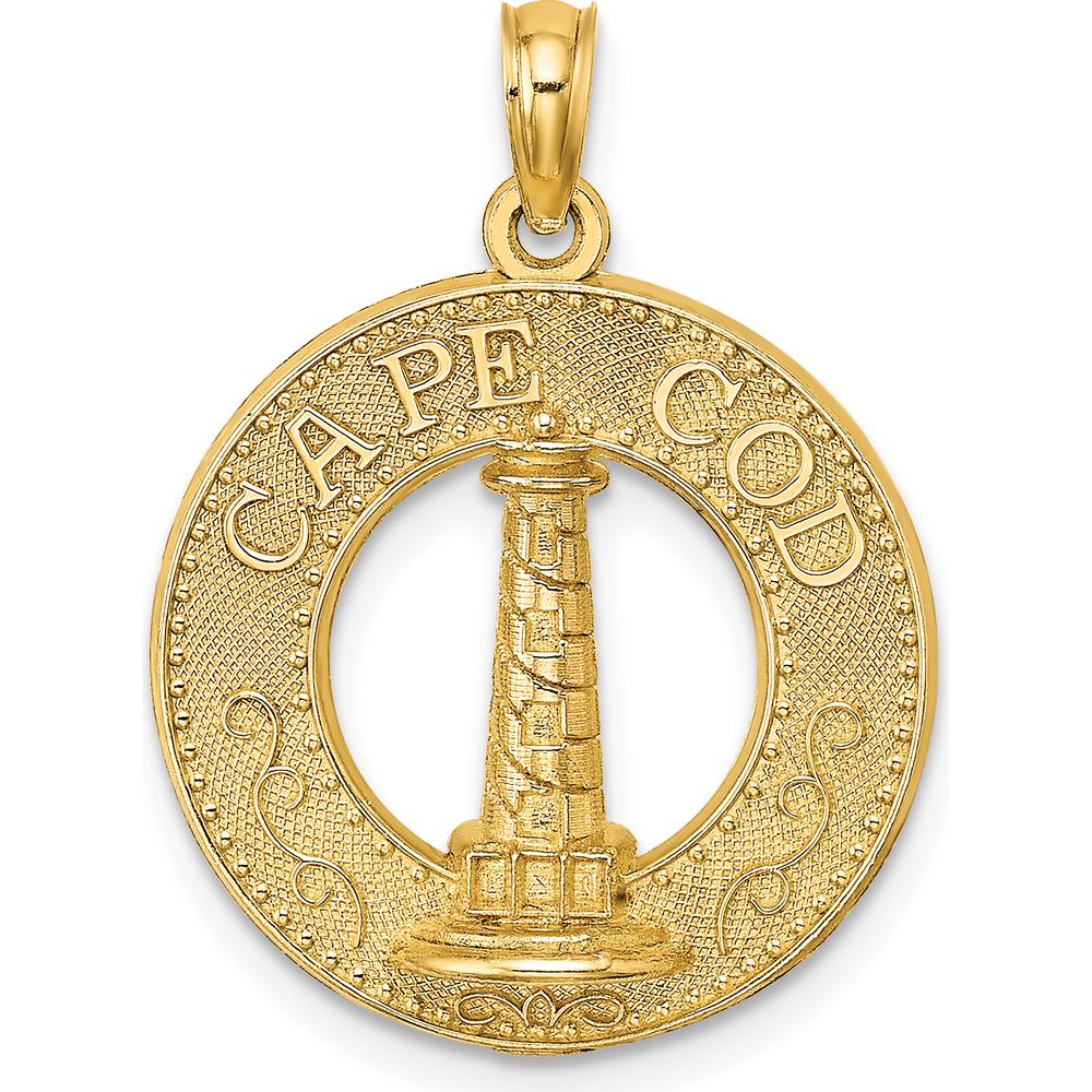 14K Yellow Gold Cape Cod Lighthouse Pendant Charm - Polished Textured Design by Oro Pregiato